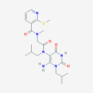 molecular formula C22H32N6O4S B2754227 N-[6-amino-1-(2-methylpropyl)-2,4-dioxo-1,2,3,4-tetrahydropyrimidin-5-yl]-2-{N-methyl-1-[2-(methylsulfanyl)pyridin-3-yl]formamido}-N-(2-methylpropyl)acetamide CAS No. 1147515-00-1
