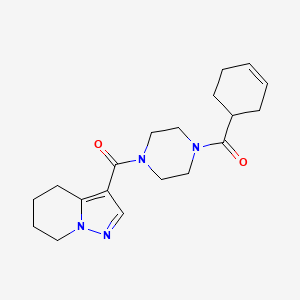molecular formula C19H26N4O2 B2754237 Cyclohex-3-en-1-yl(4-(4,5,6,7-tetrahydropyrazolo[1,5-a]pyridine-3-carbonyl)piperazin-1-yl)methanone CAS No. 2034453-09-1