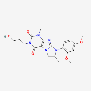 molecular formula C20H23N5O5 B2754244 6-(2,4-Dimethoxyphenyl)-2-(3-hydroxypropyl)-4,7-dimethylpurino[7,8-a]imidazole-1,3-dione CAS No. 896852-48-5