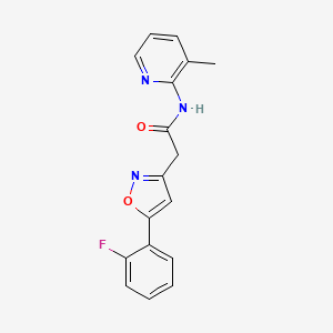 molecular formula C17H14FN3O2 B2754301 2-(5-(2-fluorophenyl)isoxazol-3-yl)-N-(3-methylpyridin-2-yl)acetamide CAS No. 1105243-09-1