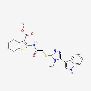 molecular formula C25H27N5O3S2 B2754305 ethyl 2-(2-((4-ethyl-5-(1H-indol-3-yl)-4H-1,2,4-triazol-3-yl)thio)acetamido)-4,5,6,7-tetrahydrobenzo[b]thiophene-3-carboxylate CAS No. 852144-20-8