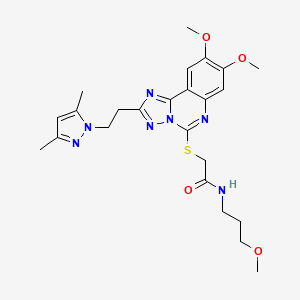 2-((2-(2-(3,5-dimethyl-1H-pyrazol-1-yl)ethyl)-8,9-dimethoxy-[1,2,4]triazolo[1,5-c]quinazolin-5-yl)thio)-N-(3-methoxypropyl)acetamide