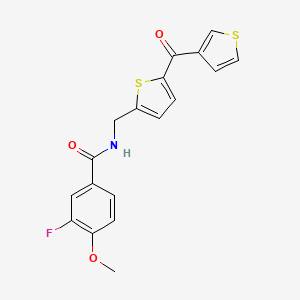 molecular formula C18H14FNO3S2 B2754328 3-fluoro-4-methoxy-N-((5-(thiophene-3-carbonyl)thiophen-2-yl)methyl)benzamide CAS No. 1797299-92-3