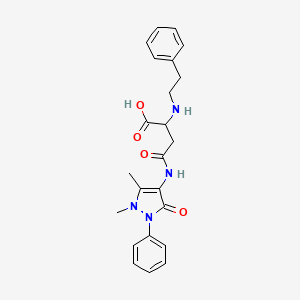 molecular formula C23H26N4O4 B2754330 4-((1,5-dimethyl-3-oxo-2-phenyl-2,3-dihydro-1H-pyrazol-4-yl)amino)-4-oxo-2-(phenethylamino)butanoic acid CAS No. 1047980-21-1