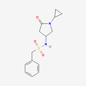 molecular formula C14H18N2O3S B2754352 N-(1-环丙基-5-氧代吡咯啉-3-基)-1-苯基甲烷磺酰胺 CAS No. 1396810-96-0