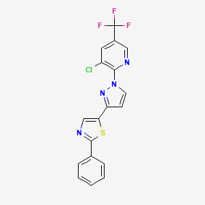 molecular formula C18H10ClF3N4S B2754375 3-Chloro-2-(3-(2-phenyl-1,3-thiazol-5-yl)-1H-pyrazol-1-yl)-5-(trifluoromethyl)pyridine CAS No. 318255-90-2
