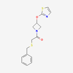 molecular formula C15H16N2O2S2 B2754379 2-(Benzylthio)-1-(3-(thiazol-2-yloxy)azetidin-1-yl)ethanone CAS No. 1797091-86-1