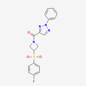 molecular formula C18H15FN4O3S B2754453 (3-((4-fluorophenyl)sulfonyl)azetidin-1-yl)(2-phenyl-2H-1,2,3-triazol-4-yl)methanone CAS No. 1448028-19-0