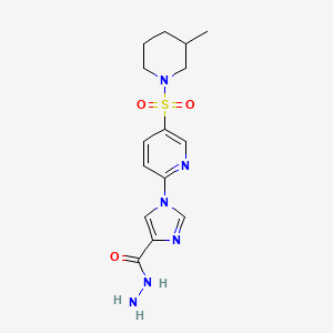 molecular formula C15H20N6O3S B2754485 1-{5-[(3-methylpiperidin-1-yl)sulfonyl]pyridin-2-yl}-1H-imidazole-4-carbohydrazide CAS No. 1923127-09-6