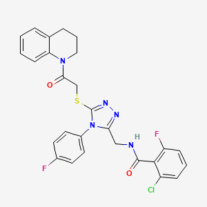 molecular formula C27H22ClF2N5O2S B2754486 2-chloro-N-[[5-[2-(3,4-dihydro-2H-quinolin-1-yl)-2-oxoethyl]sulfanyl-4-(4-fluorophenyl)-1,2,4-triazol-3-yl]methyl]-6-fluorobenzamide CAS No. 393872-20-3