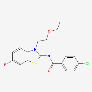 molecular formula C18H16ClFN2O2S B2754492 (Z)-4-chloro-N-(3-(2-ethoxyethyl)-6-fluorobenzo[d]thiazol-2(3H)-ylidene)benzamide CAS No. 897616-32-9