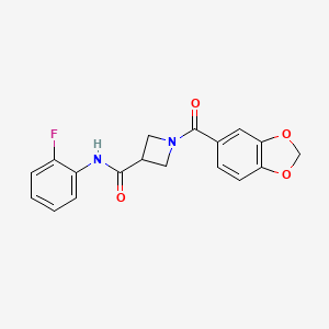 molecular formula C18H15FN2O4 B2754497 1-(benzo[d][1,3]dioxole-5-carbonyl)-N-(2-fluorophenyl)azetidine-3-carboxamide CAS No. 1396845-76-3