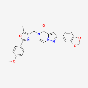 molecular formula C25H20N4O5 B2754502 2-(benzo[d][1,3]dioxol-5-yl)-5-((2-(4-methoxyphenyl)-5-methyloxazol-4-yl)methyl)pyrazolo[1,5-a]pyrazin-4(5H)-one CAS No. 1359208-58-4