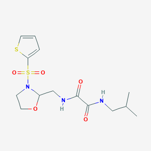 molecular formula C14H21N3O5S2 B2754526 N1-异丁基-N2-((3-(噻吩-2-基磺酰基)噁唑环己二烯-2-基甲基)氧基)草酰胺 CAS No. 874804-92-9