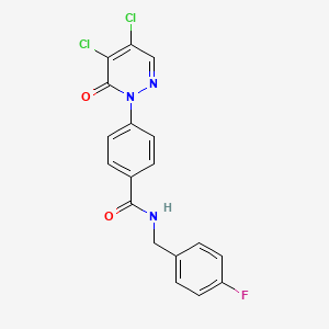 molecular formula C18H12Cl2FN3O2 B2754527 4-(4,5-dichloro-6-oxo-1,6-dihydropyridazin-1-yl)-N-[(4-fluorophenyl)methyl]benzamide CAS No. 2309625-56-5