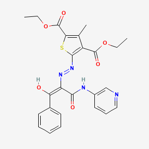 molecular formula C25H24N4O6S B2754534 2,4-二乙基-3-甲基-5-[(E)-2-{2-氧代-2-苯基-1-[(吡啶-3-基)羰基]乙基亚胍-1-基}噻吩-2,4-二羧酸二酯 CAS No. 314245-20-0