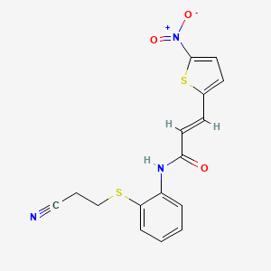 molecular formula C16H13N3O3S2 B2754536 (E)-N-(2-((2-cyanoethyl)thio)phenyl)-3-(5-nitrothiophen-2-yl)acrylamide CAS No. 477498-32-1