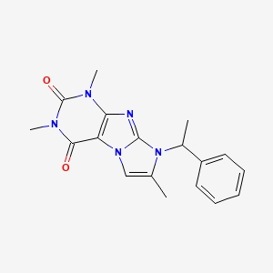 molecular formula C18H19N5O2 B2754547 1,3,7-三甲基-8-(1-苯乙基)-1H-咪唑并[2,1-f]嘧啶-2,4(3H,8H)-二酮 CAS No. 869344-93-4
