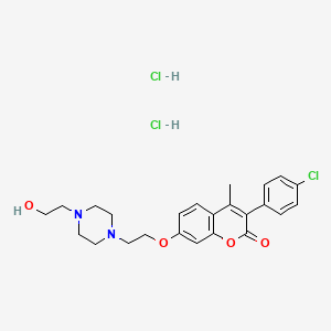 molecular formula C24H29Cl3N2O4 B2754553 3-(4-chlorophenyl)-7-(2-(4-(2-hydroxyethyl)piperazin-1-yl)ethoxy)-4-methyl-2H-chromen-2-one dihydrochloride CAS No. 1215453-85-2