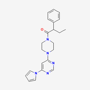 molecular formula C22H25N5O B2754561 1-(4-(6-(1H-pyrrol-1-yl)pyrimidin-4-yl)piperazin-1-yl)-2-phenylbutan-1-one CAS No. 1396810-36-8