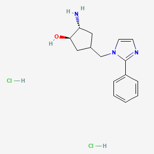 molecular formula C15H21Cl2N3O B2754567 (1R,2R)-2-Amino-4-[(2-phenylimidazol-1-yl)methyl]cyclopentan-1-ol;dihydrochloride CAS No. 2375254-58-1