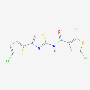 molecular formula C12H5Cl3N2OS3 B2754571 2,5-dichloro-N-(4-(5-chlorothiophen-2-yl)thiazol-2-yl)thiophene-3-carboxamide CAS No. 393838-42-1
