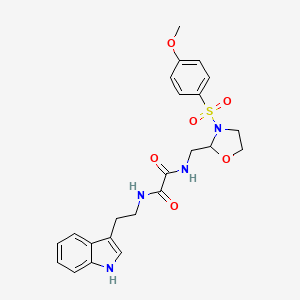 molecular formula C23H26N4O6S B2754597 N-[2-(1H-indol-3-yl)ethyl]-N''-[[3-(4-methoxyphenyl)sulfonyl-2-oxazolidinyl]methyl]oxamide CAS No. 868981-43-5