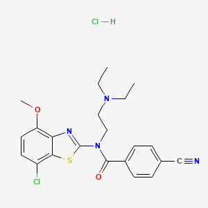molecular formula C22H24Cl2N4O2S B2754598 N-(7-chloro-4-methoxybenzo[d]thiazol-2-yl)-4-cyano-N-(2-(diethylamino)ethyl)benzamide hydrochloride CAS No. 1216881-38-7