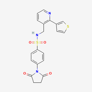 molecular formula C20H17N3O4S2 B2754605 4-(2,5-dioxopyrrolidin-1-yl)-N-((2-(thiophen-3-yl)pyridin-3-yl)methyl)benzenesulfonamide CAS No. 2034346-04-6