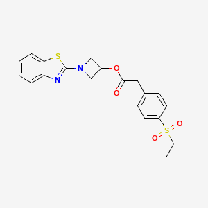 molecular formula C21H22N2O4S2 B2754608 1-(苯并噻唑-2-基)氮杂环丁烷-3-基-2-(4-(异丙基磺酰基)苯基)乙酸酯 CAS No. 1396863-20-9