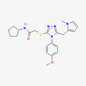 molecular formula C22H27N5O2S B2754614 N-cyclopentyl-2-((4-(4-methoxyphenyl)-5-((1-methyl-1H-pyrrol-2-yl)methyl)-4H-1,2,4-triazol-3-yl)thio)acetamide CAS No. 847393-33-3