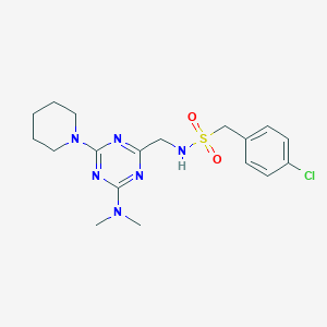 molecular formula C18H25ClN6O2S B2754622 1-(4-chlorophenyl)-N-((4-(dimethylamino)-6-(piperidin-1-yl)-1,3,5-triazin-2-yl)methyl)methanesulfonamide CAS No. 2034542-55-5