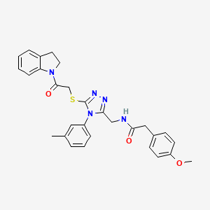 N-((5-((2-(indolin-1-yl)-2-oxoethyl)thio)-4-(m-tolyl)-4H-1,2,4-triazol-3-yl)methyl)-2-(4-methoxyphenyl)acetamide