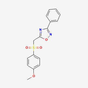molecular formula C16H14N2O4S B2754677 5-(((4-Methoxyphenyl)sulfonyl)methyl)-3-phenyl-1,2,4-oxadiazole CAS No. 1105223-63-9