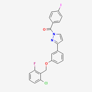 molecular formula C23H15ClFIN2O2 B2754728 (3-{3-[(2-chloro-6-fluorobenzyl)oxy]phenyl}-1H-pyrazol-1-yl)(4-iodophenyl)methanone CAS No. 477711-68-5