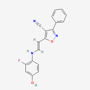 molecular formula C18H12FN3O2 B2754731 5-[(E)-2-(2-fluoro-4-hydroxyanilino)ethenyl]-3-phenyl-4-isoxazolecarbonitrile CAS No. 303995-76-8