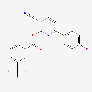 molecular formula C20H10F4N2O2 B2754802 3-氰基-6-(4-氟苯基)-2-吡啶基 3-(三氟甲基)苯甲酸酯 CAS No. 251307-43-4
