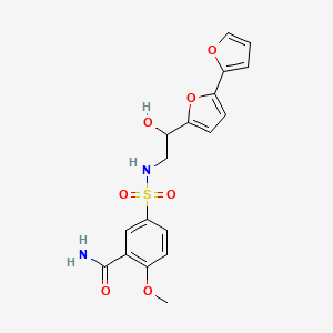 molecular formula C18H18N2O7S B2754814 5-[(2-{[2,2'-Bifuran]-5-yl}-2-hydroxyethyl)sulfamoyl]-2-methoxybenzamide CAS No. 2320930-80-9
