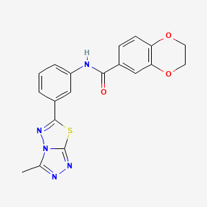 molecular formula C19H15N5O3S B2754817 N-[3-(3-methyl[1,2,4]triazolo[3,4-b][1,3,4]thiadiazol-6-yl)phenyl]-2,3-dihydro-1,4-benzodioxine-6-carboxamide CAS No. 879567-95-0