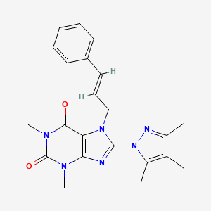 molecular formula C22H24N6O2 B2754837 7-((2E)-3-phenylprop-2-enyl)-1,3-dimethyl-8-(3,4,5-trimethylpyrazolyl)-1,3,7-t rihydropurine-2,6-dione CAS No. 1014032-10-0