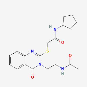 2-((3-(2-acetamidoethyl)-4-oxo-3,4-dihydroquinazolin-2-yl)thio)-N-cyclopentylacetamide