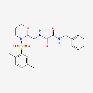 molecular formula C22H27N3O5S B2754869 N1-苄基-N2-((3-((2,5-二甲基苯基)磺酰)-1,3-噁唑环-2-基甲基)草酰胺 CAS No. 872724-17-9