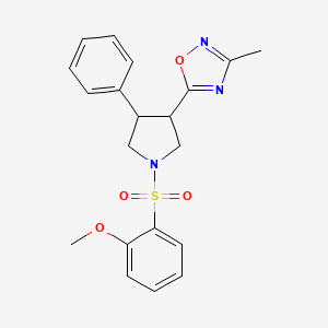 molecular formula C20H21N3O4S B2754872 5-(1-((2-Methoxyphenyl)sulfonyl)-4-phenylpyrrolidin-3-yl)-3-methyl-1,2,4-oxadiazole CAS No. 1903249-00-2