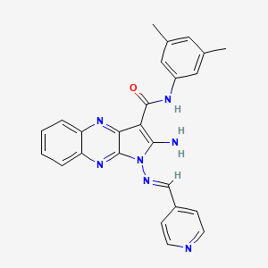 molecular formula C25H21N7O B2754924 (E)-2-氨基-N-(3,5-二甲基苯基)-1-((吡啶-4-基甲亚胺)基)-1H-吡咯并[2,3-b]喹噁啉-3-羧酰胺 CAS No. 841207-27-0