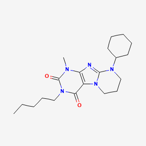 molecular formula C20H31N5O2 B2754951 9-cyclohexyl-1-methyl-3-pentyl-7,8-dihydro-6H-purino[7,8-a]pyrimidine-2,4-dione CAS No. 877791-19-0