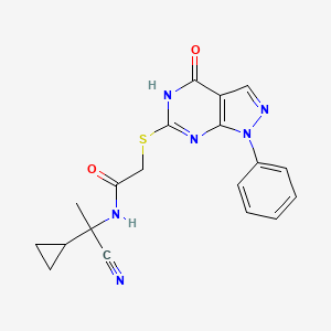 molecular formula C19H18N6O2S B2754961 N-(1-Cyano-1-cyclopropylethyl)-2-[(4-oxo-1-phenyl-5H-pyrazolo[3,4-d]pyrimidin-6-yl)sulfanyl]acetamide CAS No. 1090689-85-2