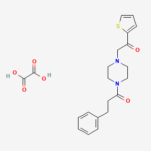 molecular formula C21H24N2O6S B2754966 1-(4-(2-氧代-2-(噻吩-2-基)乙基)哌嗪-1-基)-3-苯基丙酮 草酸盐 CAS No. 1351615-63-8