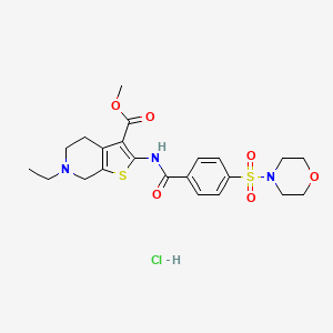 molecular formula C22H28ClN3O6S2 B2754987 Methyl 6-ethyl-2-(4-(morpholinosulfonyl)benzamido)-4,5,6,7-tetrahydrothieno[2,3-c]pyridine-3-carboxylate hydrochloride CAS No. 1052525-52-6