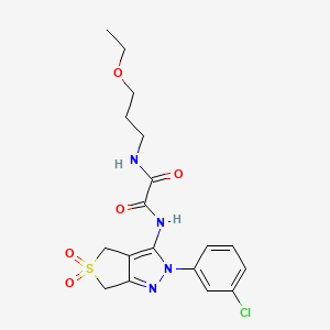 molecular formula C18H21ClN4O5S B2754996 N1-(2-(3-chlorophenyl)-5,5-dioxido-4,6-dihydro-2H-thieno[3,4-c]pyrazol-3-yl)-N2-(3-ethoxypropyl)oxalamide CAS No. 899944-32-2