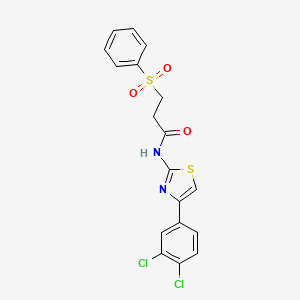molecular formula C18H14Cl2N2O3S2 B2755001 N-(4-(3,4-dichlorophenyl)thiazol-2-yl)-3-(phenylsulfonyl)propanamide CAS No. 892852-11-8